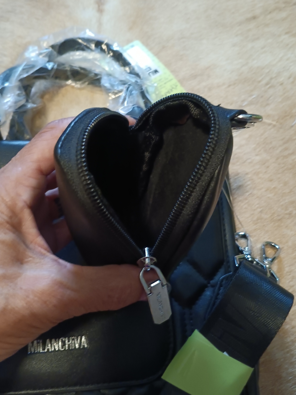 Black Quilted Crossbody Bag with Detachable Strap - Picture 2 of 11